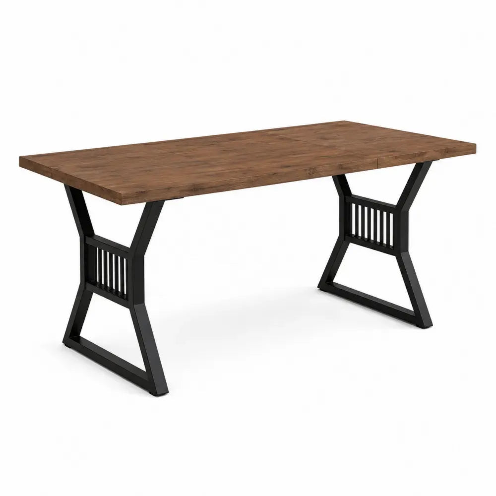 mesa de comedor rectangular MDF efecto madera natural patas metálicas negras estilo industrial 160 cm 80 cm 75 cm