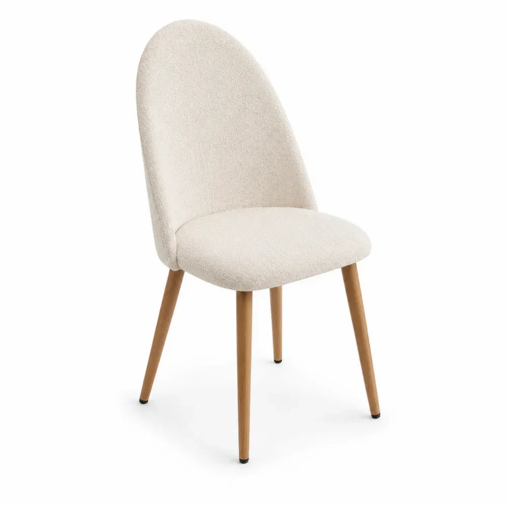 silla de comedor tapizada en tejido beige con respaldo alto patas de madera natural 50 cm x 55 cm x 82 cm aproximado