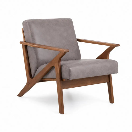 silla butaca de salón de madera con reposabrazos tapizada en tejido gris 70 cm x 75 cm x 80 cm