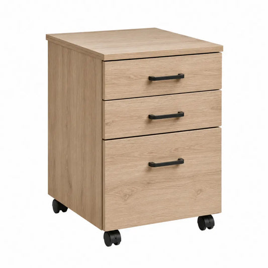 Cajonera con ruedas de 3 cajones madera clara MDF con estructura compacta 40x40x60 cm