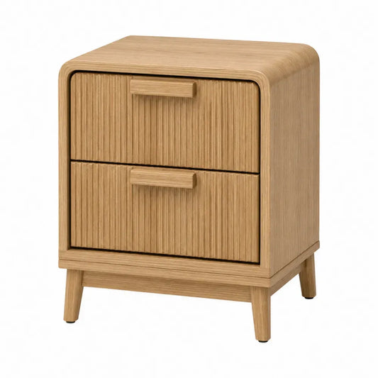 Mesita de noche rectangular de 2 cajones de tablero de partículas y MDF roble claro con patas 50 x 40 x 55 cm