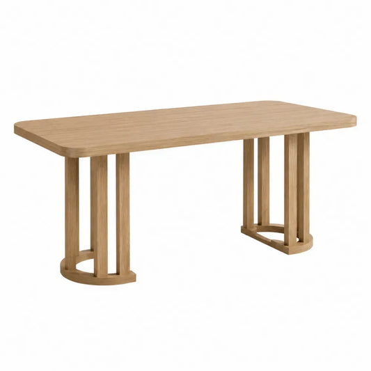 Mesa de comedor rectangular de MDF y tablero de partículas acabado madera natural con bordes redondeados 140 x 80 x 75 cm