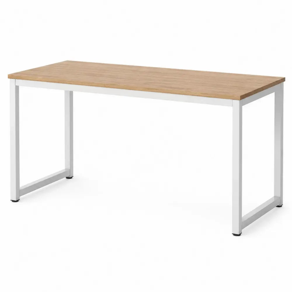 Escritorio mesa rectangular 120x60x75 cm madera ingeniería efecto madera natural con estructura metálica blanca