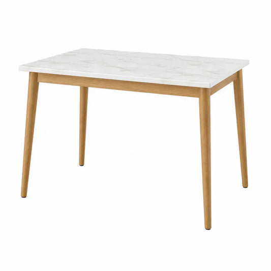 mesa de comedor rectangular MDF efecto mármol blanco patas de madera natural 120 cm 70 cm 75 cm
